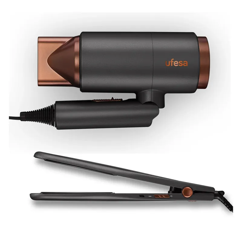 Alta Calidad PACK SECADOR PLEGABLE + PLANCHA PELO MY GLAMOUR SET UFESA 2200W 200ºC