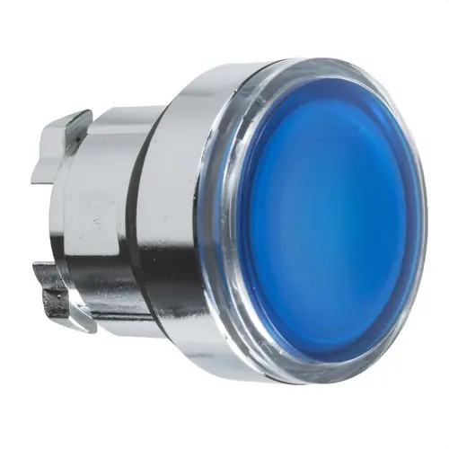 A Buen Precio CABEZA PULSADOR LUMINOSO DIÁMETRO 22 RASANTE AZUL EMBELLECEDOR METÁLICO